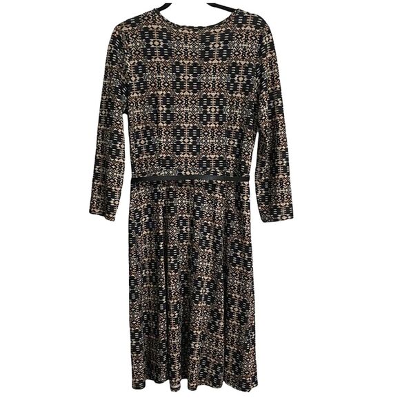 Tacera Tribal Print Long Sleeve Belted Knit Sweater Dress Size S - Picture 2 of 7